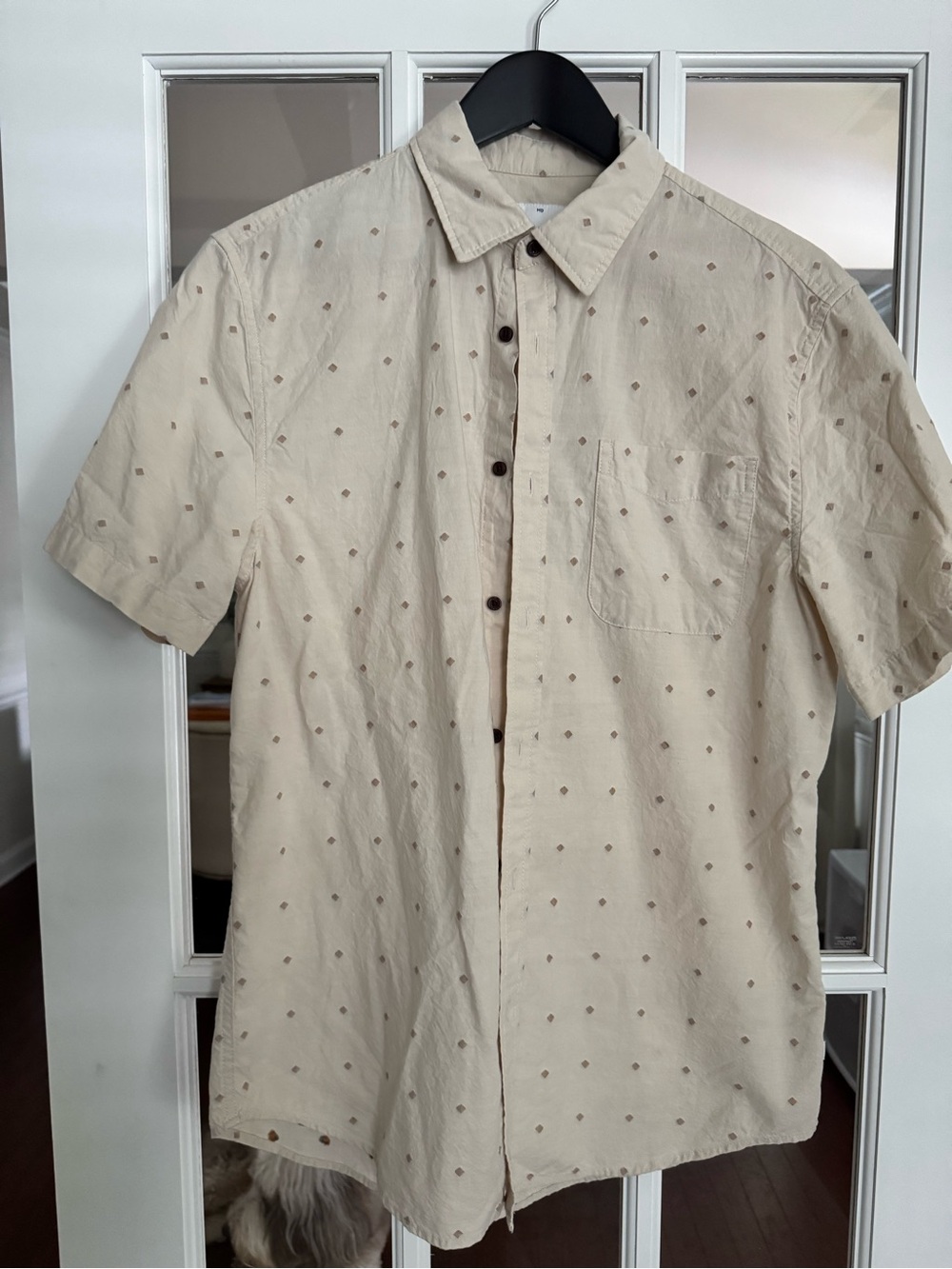 Katin Beige Short-Sleeve Button-Down Shirt with Micro Dot Print